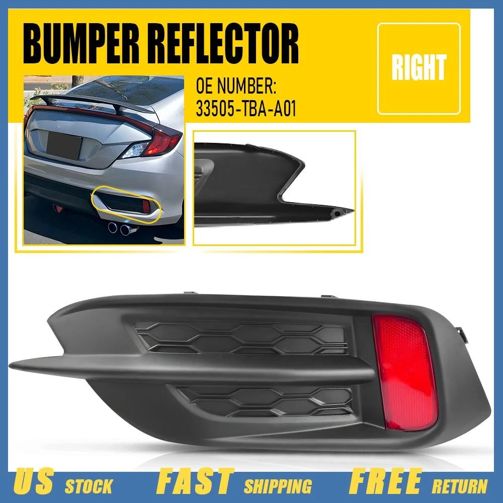 Right Rear Bumper Reflector & Bezel Cover Trim for Honda Civic Sedan (2016–2021)