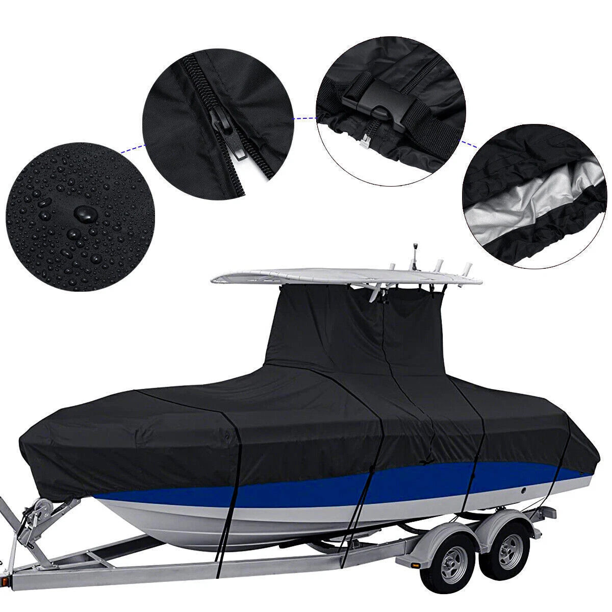 Heavy Duty 210D Waterproof Center Console T-Top Roof Boat Cover (20-24ft)