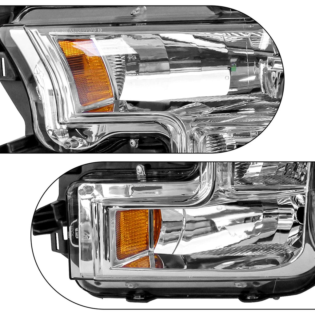 Headlight Without Bulbs for Ford F150 (2015-2017) Chrome Housing Amber Corner