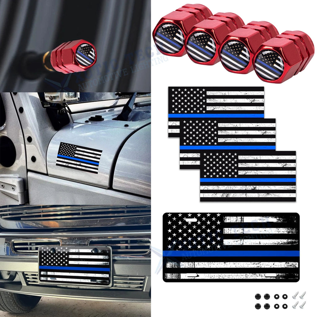 American Flag Front License Plate Valve Stem Cap Bumper Sticker for 2020–2024