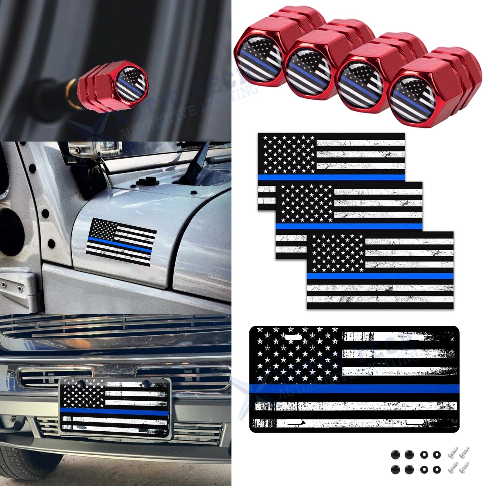 American Flag Front License Plate Valve Stem Cap Bumper Sticker for 2020–2024