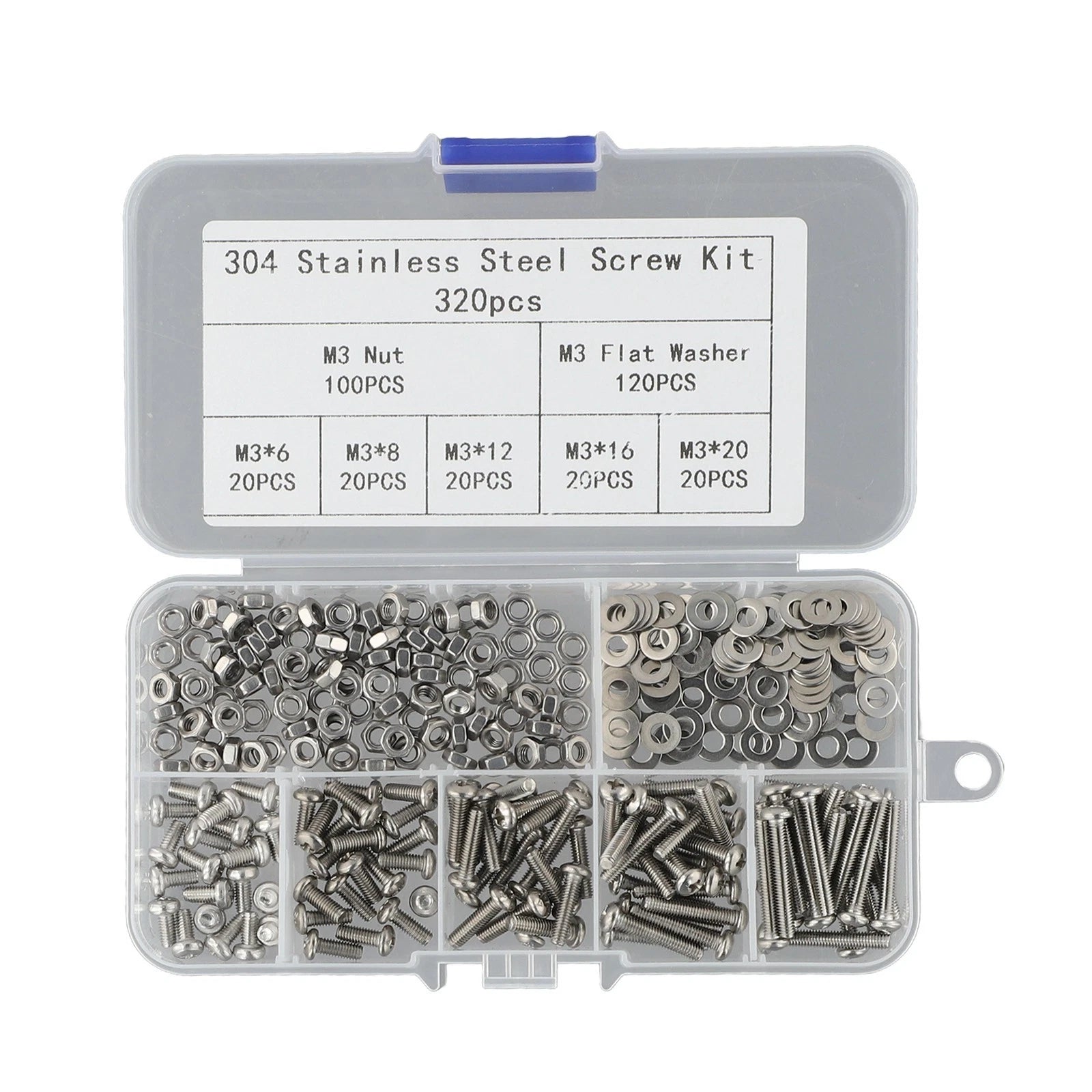 Set of 320 Hexagonal Screws and Nuts in Stainless Steel