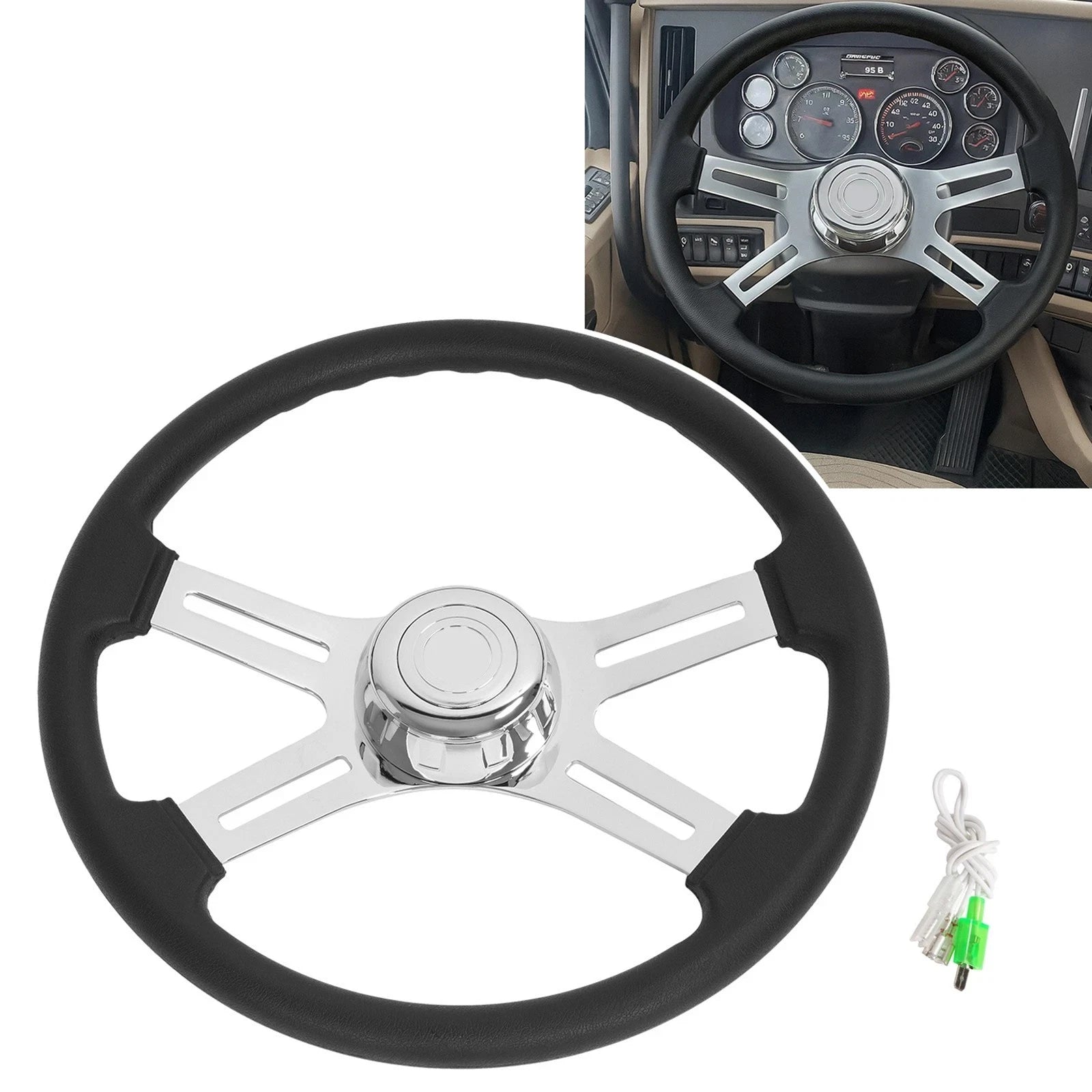 18" Black 3 Hole Steering Wheel for Freightliner Kenworth Peterbilt Mack