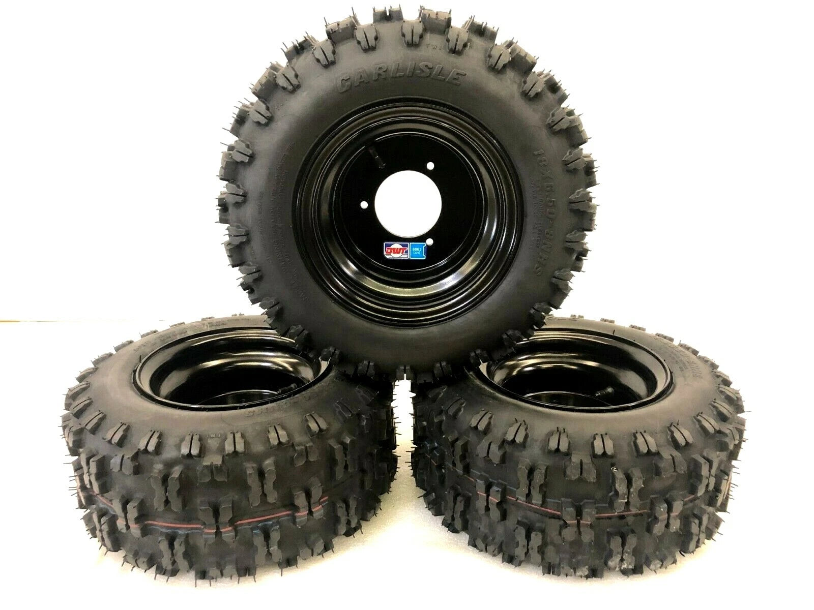 Set of 2 DWT Black Wheels & ITP Holeshot Snow Hog Tires for Honda ATC 70 (1970–1985)