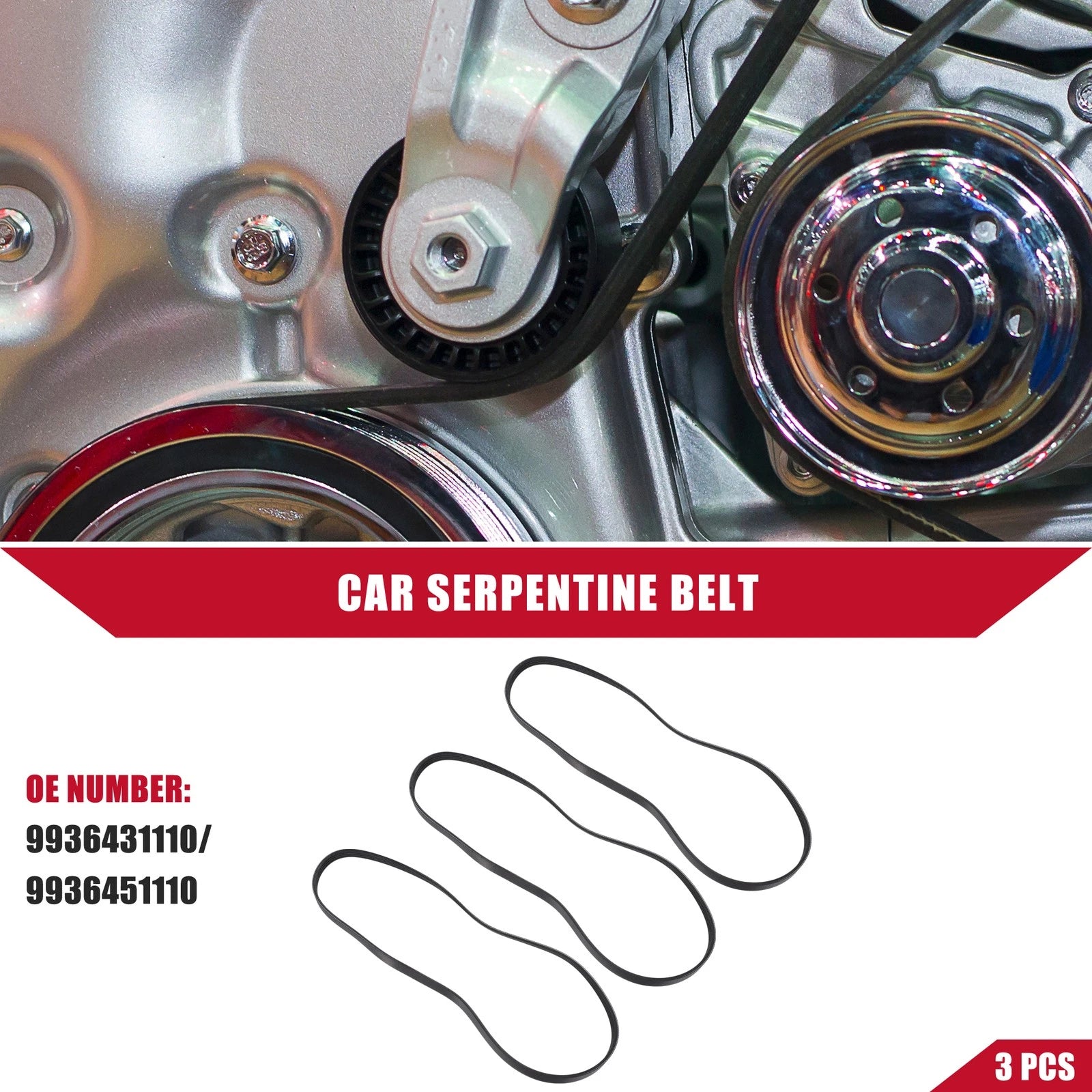 3pcs Serpentine Belt for Toyota T100 (1995–1998) No. 9936431110/9936451110