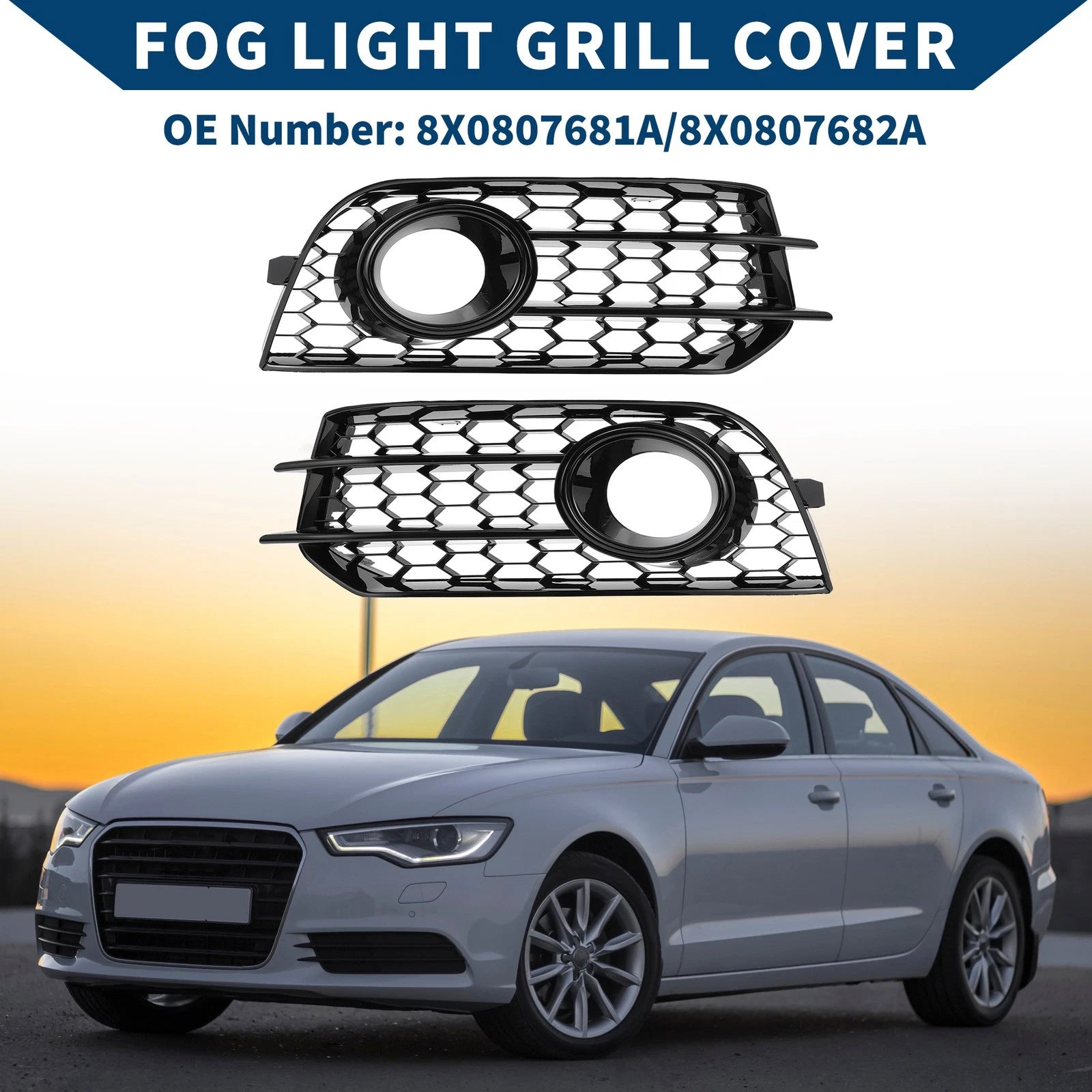 1 Pair Fog Light Grills for Audi A1 8X (2010–2014) No. 8X0807681A/8X0807682A