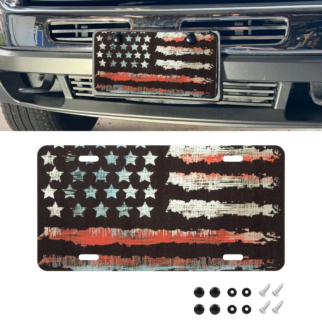 Vintage American Orange Front Flag License Plate Vanity Gift (Universal)