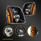 Headlight Assembly Set for GMC Yukon XL 1500 2500 (2007–2014) Black Amber