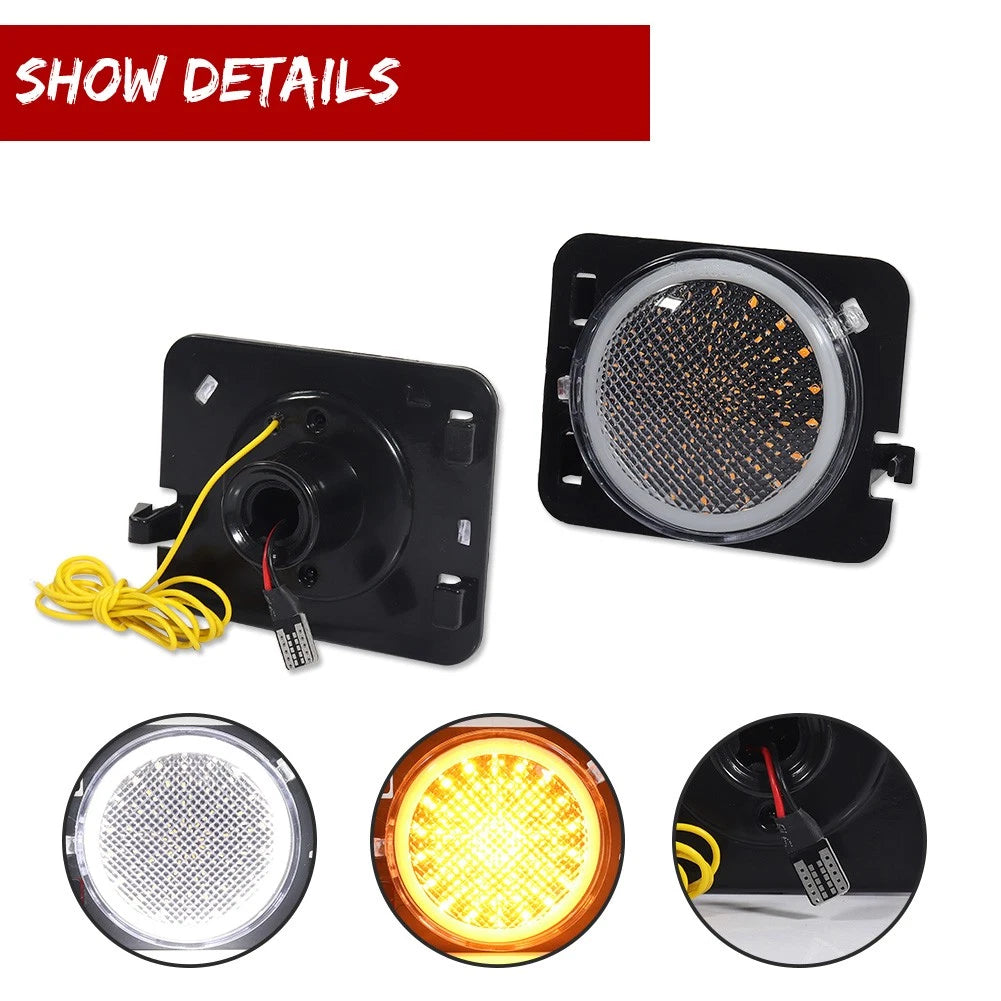 2X Clear Switchback LED Side Marker Lights for Jeep Wrangler JK (2007–2018)