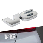Universal Metal V6 Logo Car Emblem Badge for Fender Trunk Engine Silver