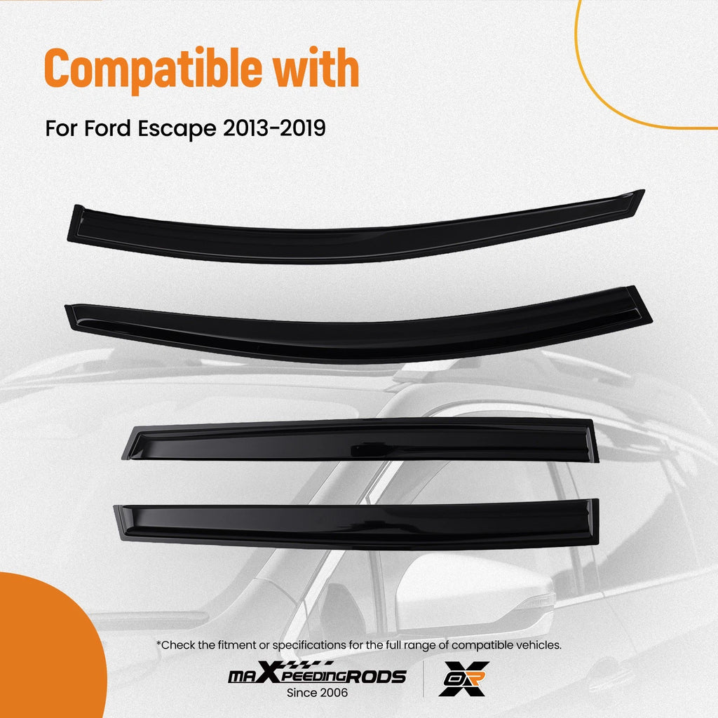 Set of 4 Side Window Wind Rain Deflectors for Ford Escape (2013–2019) Black Tinted