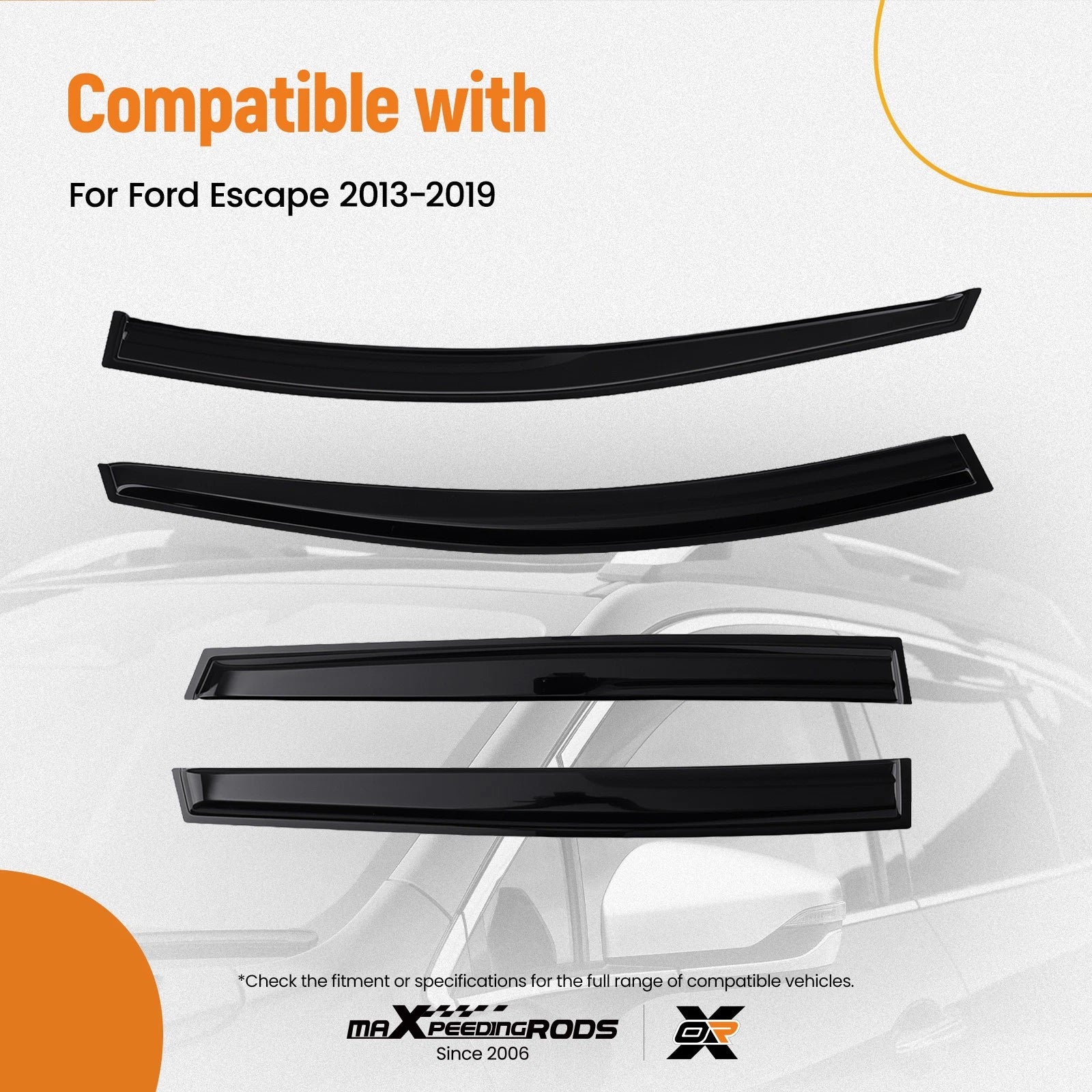 Set of 4 Side Window Wind Rain Deflectors for Ford Escape (2013–2019) Black Tinted
