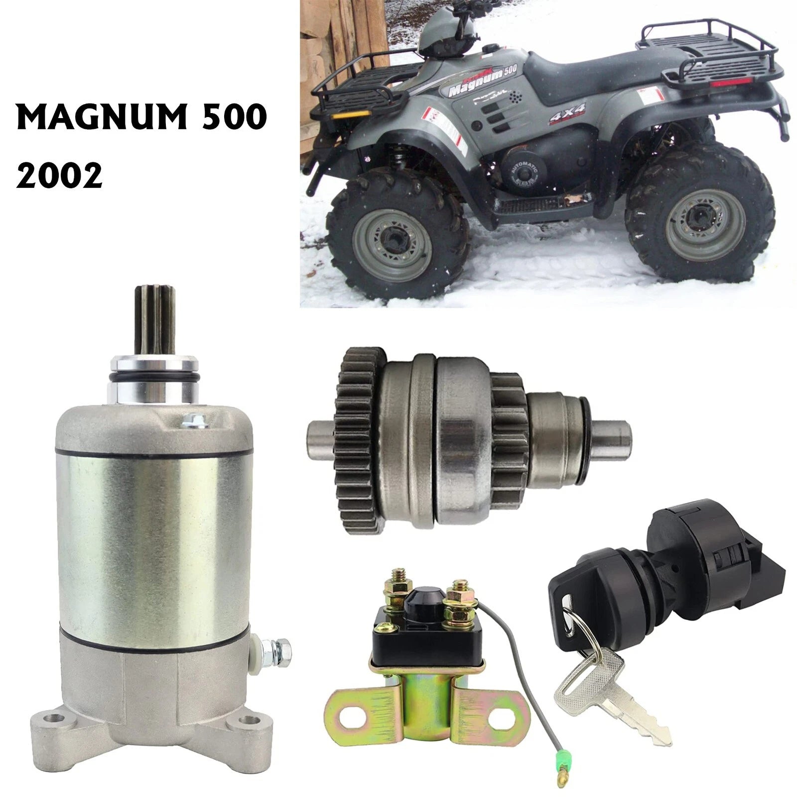 Starter Motor Set for Polaris Magnum 500 (2002) - Includes Bendix, Relay, Key Switch