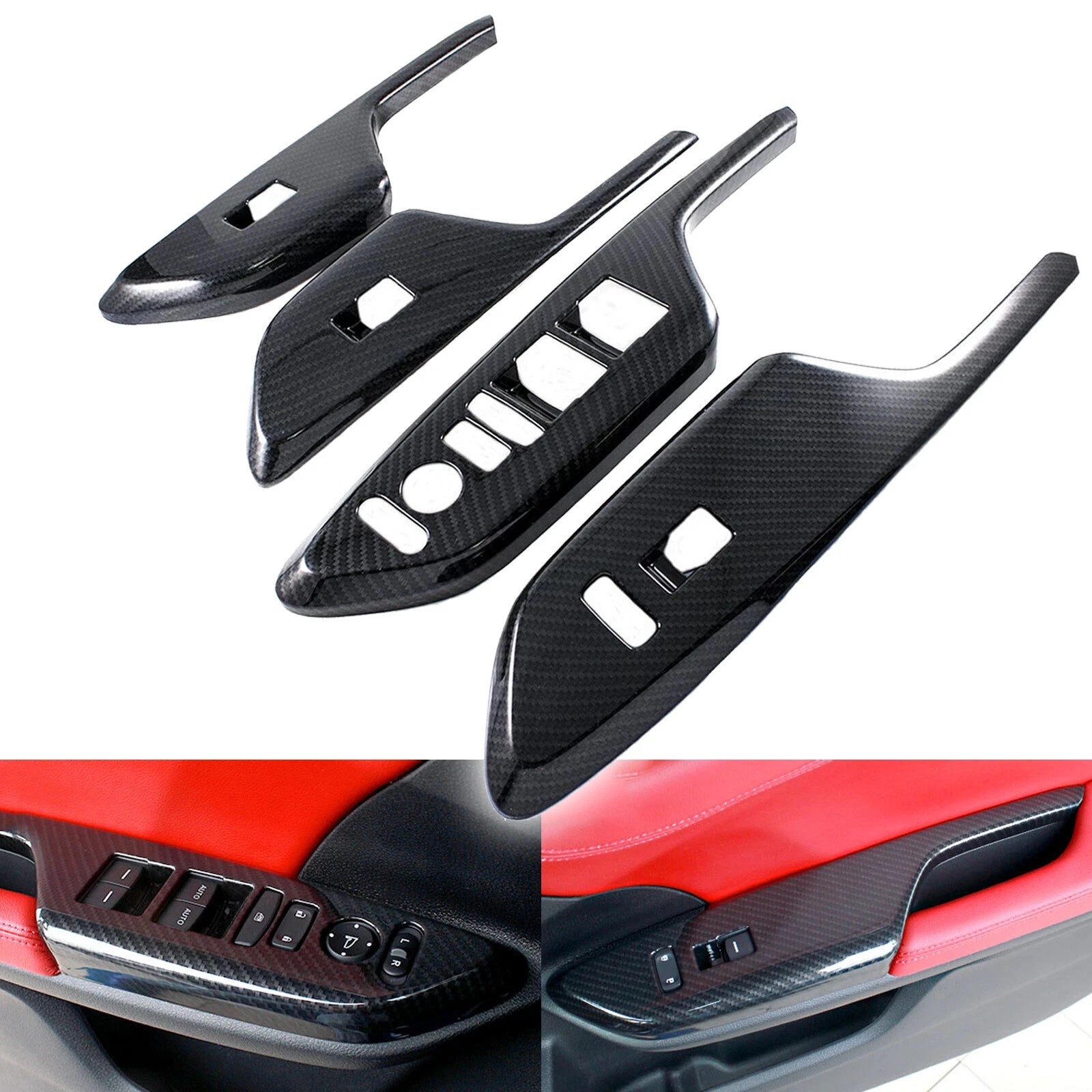 Carbon Fiber Pattern Window Lift Lock Switch Decor for Honda Civic (2016–2021)