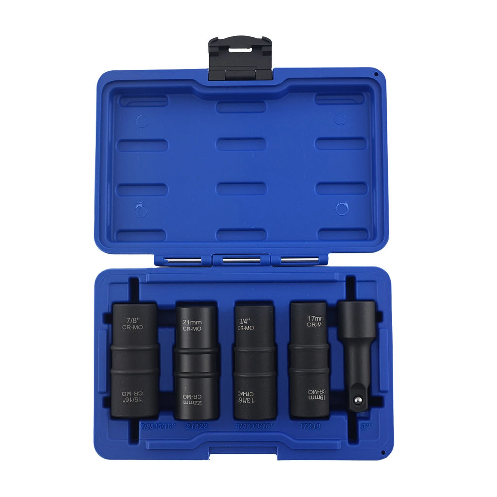 5PC Impact Flip Socket Set for 17mm 19mm 21mm 22mm 3/4" 13/16" 15/16"