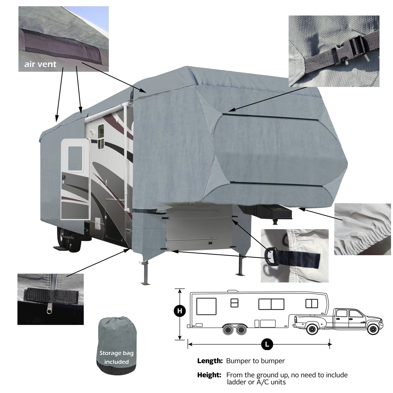 4-Layer 5th Wheel RV Storage Cover for Motorhome (Fits 29'-33')