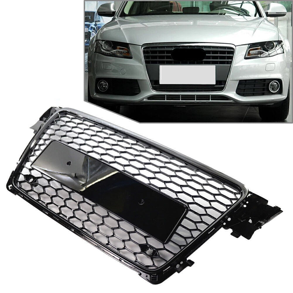 Black RS Honeycomb Mesh Front Hood Bumper Grille for Audi A4 B8 (2009–2012)