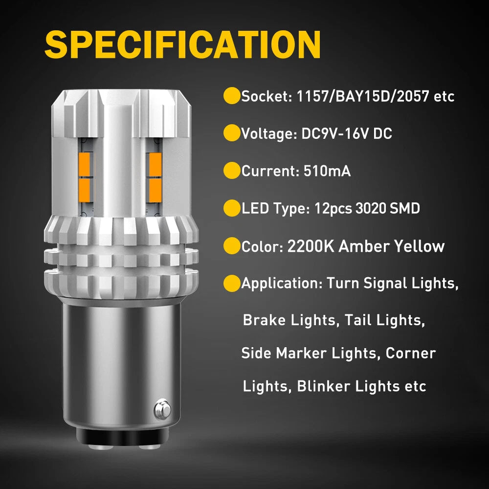 2X Amber LED Turn Signal Light Bulbs for BAY15D (1016, 1157)