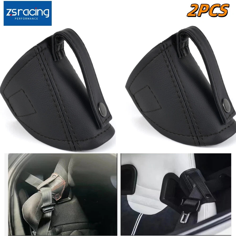2X Black JDM Leather Bucket Seat Belt Guide Holder Protector