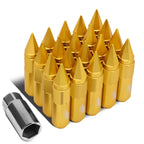Set of 20 J2 7075 Forged Aluminum M12x1.5 Spiky Cap Lug Nuts w/Adapter Gold