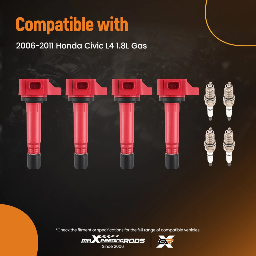 4pc Ignition Coil Pack & Iridium Spark Plugs for Honda Civic (2006–2011)