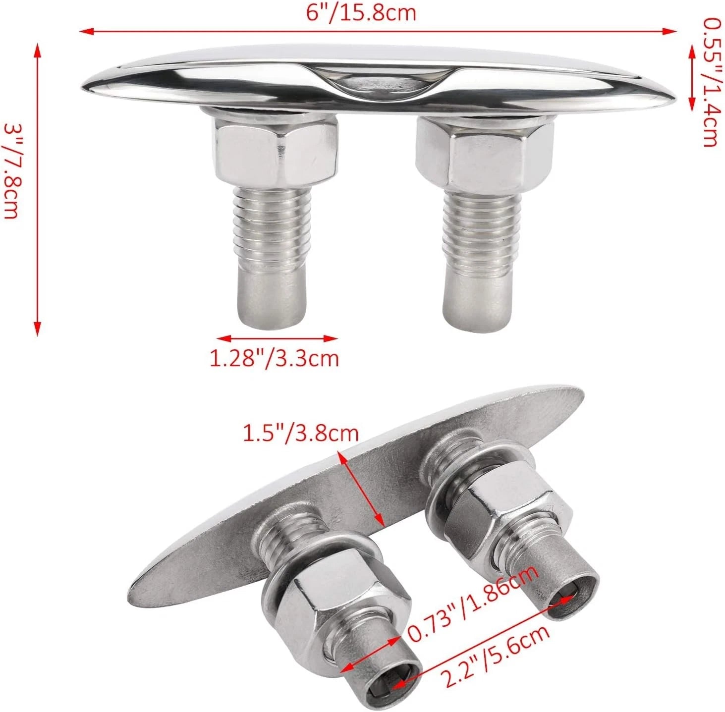 2 Pack 6" Stainless Steel Flush Mount Cleat for RV Yacht