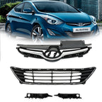 Set of 2 Front Upper Lower Grilles & Bumper Brackets for Hyundai Elantra (2014–2016)