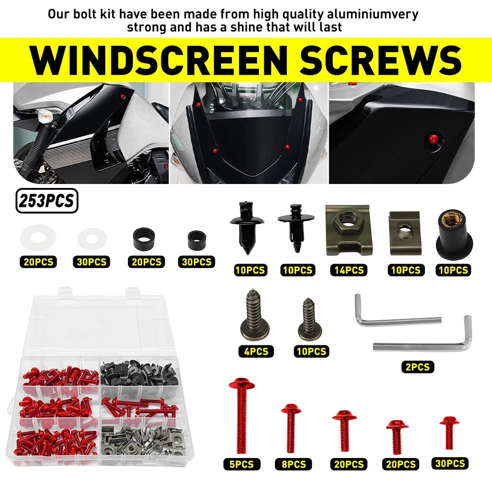 253pcs Aluminum Fairing Bolts Kit for Yamaha YZF R6 R1 R6S YZF600R FZ6/R