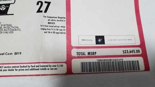 Original Dealer Window Sticker for Mercury Sable (2001)