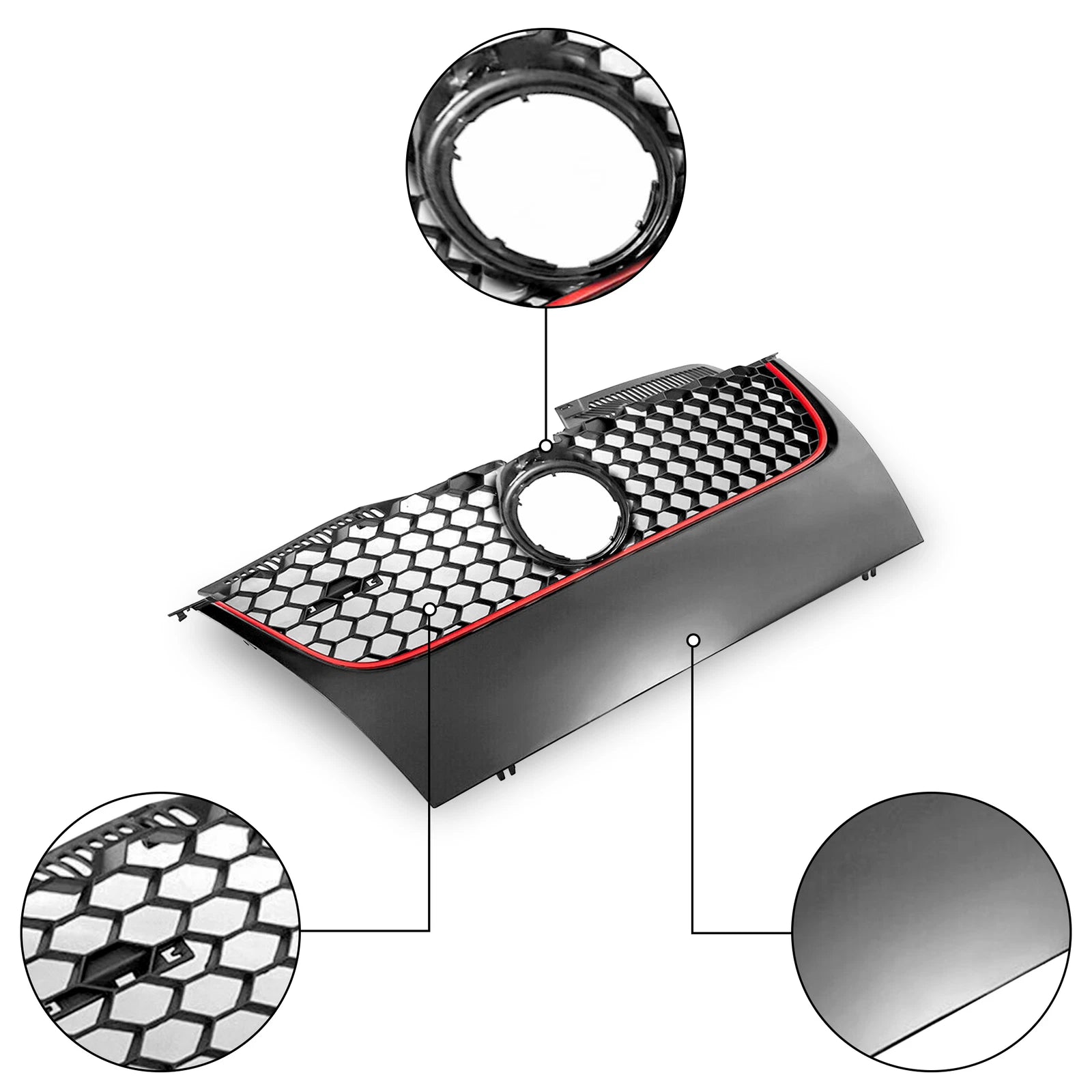 Front Upper Mesh Grille for VW Mk5 GTI Jetta (2006–2009) Matte Black Red Trim