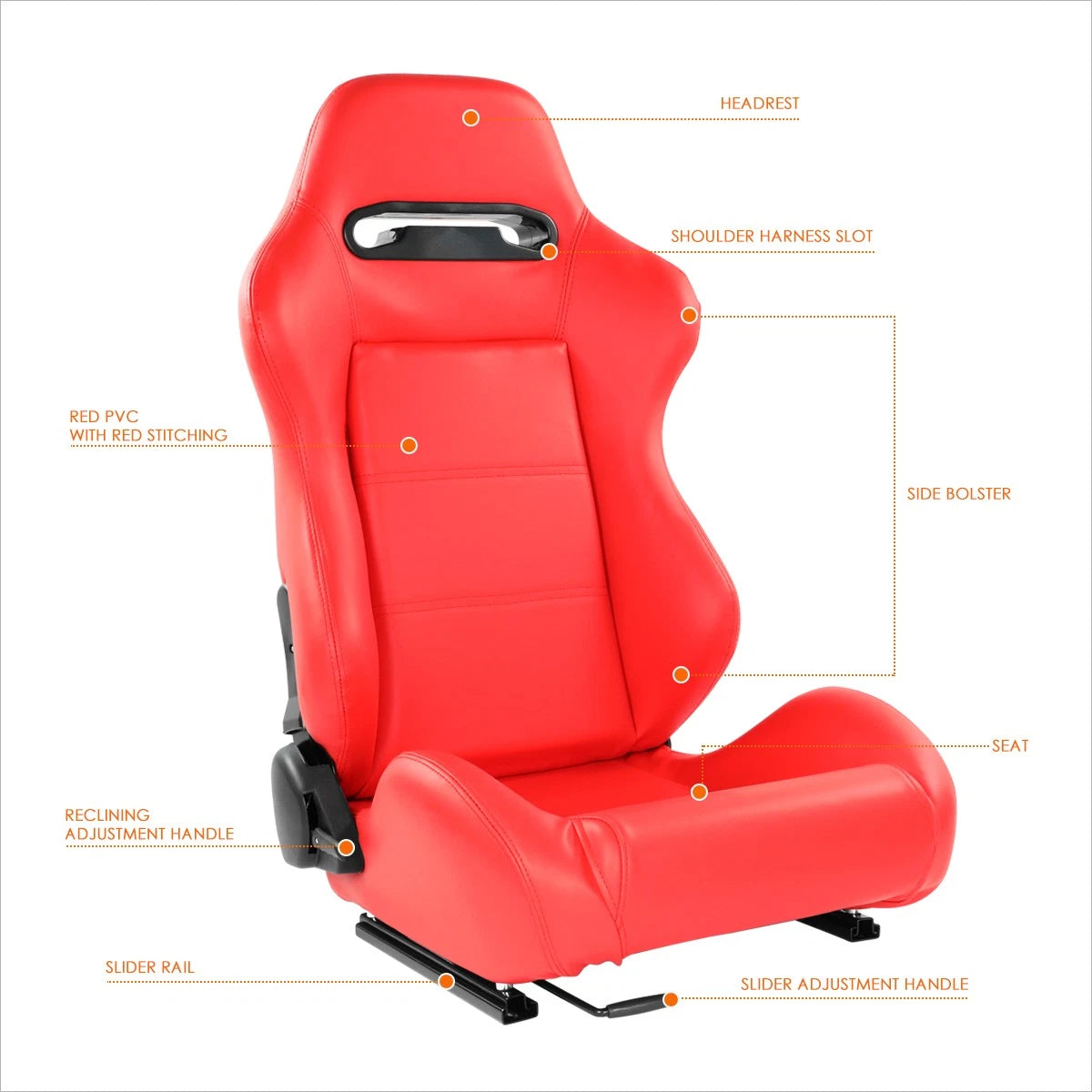2Pcs Reclinable Racing Seats for Universal Fit (21.5" W X 22" D X 36" H)