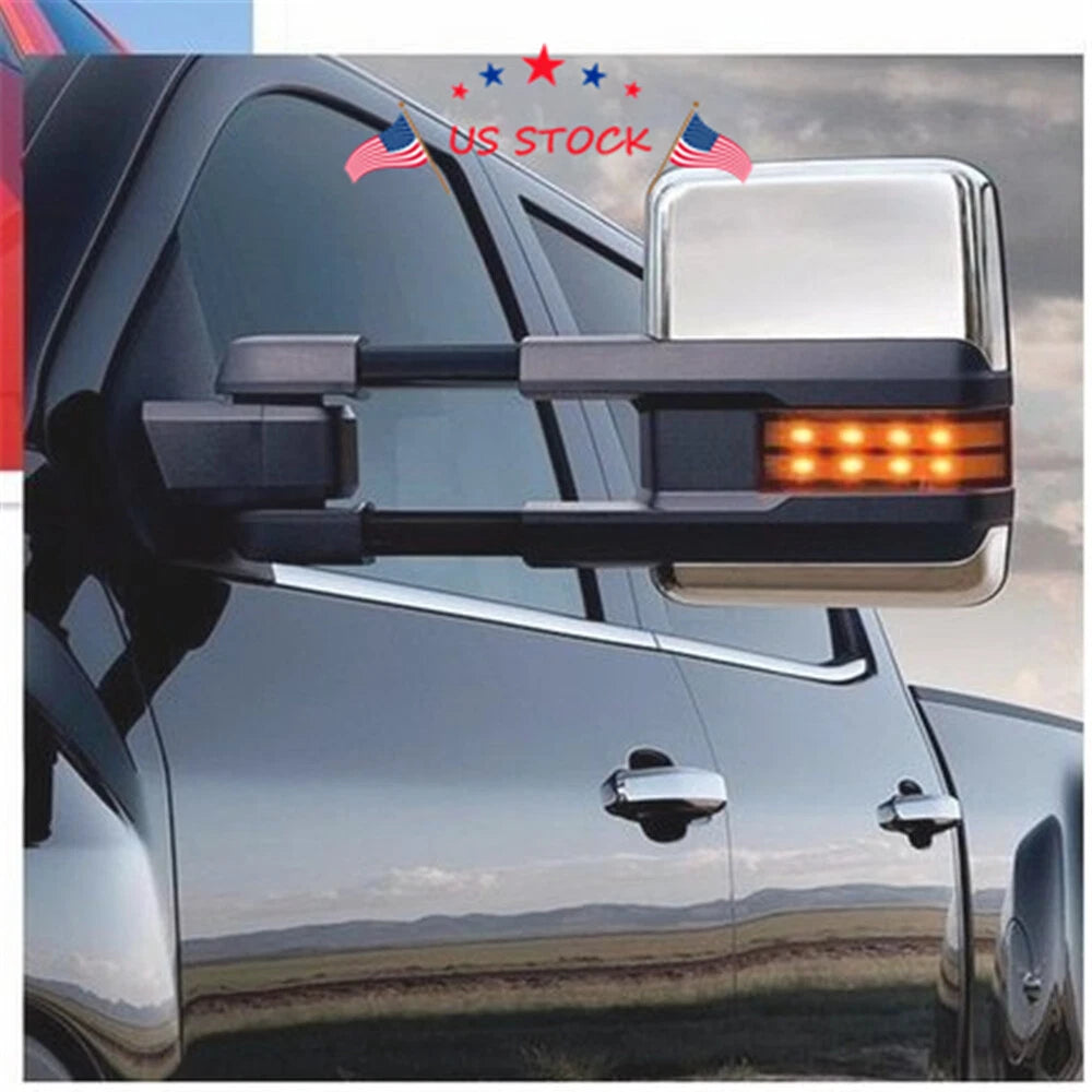 Pair Towing Mirrors for Chevy GMC (1999-2002) - Power, Heated, Chrome