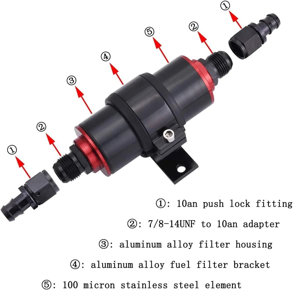 10AN Inline Fuel Filter for Universal Applications (100 Micron, Cleanable)