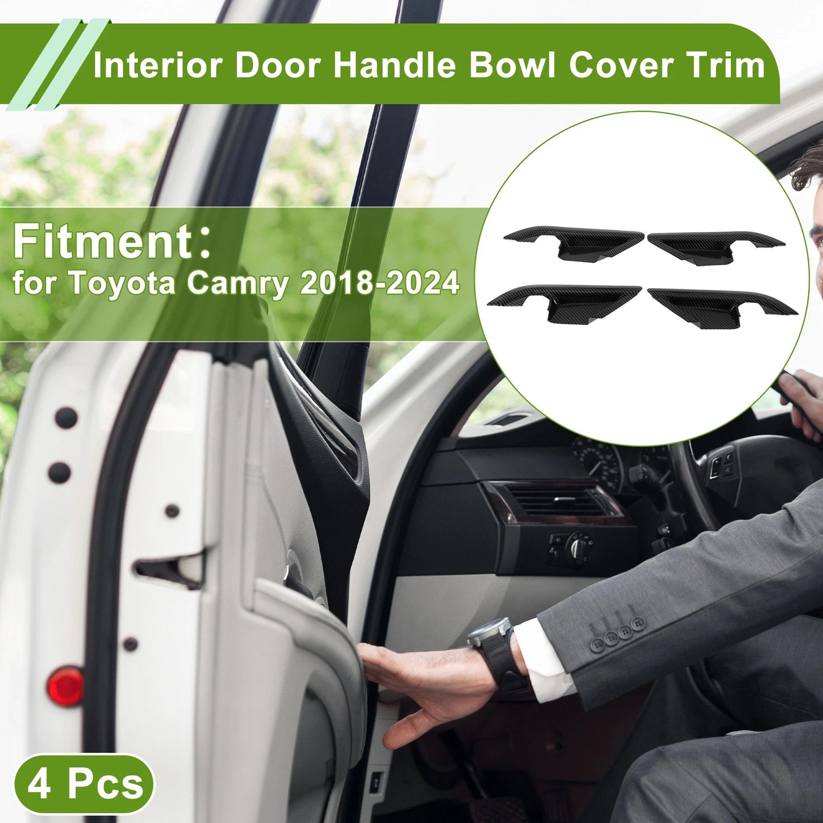 Set of 4 Interior Door Handle Bowl Cover Trim for Toyota Camry (2018–2024) ABS