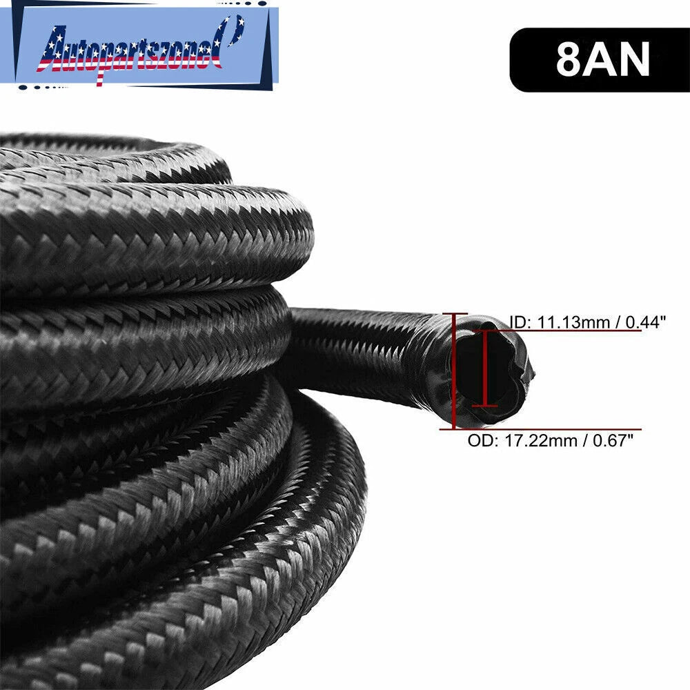 Fuel Hose Oil Gas Line AN8 Nylon Stainless Steel Braided 3FT 10FT 16FT 20FT