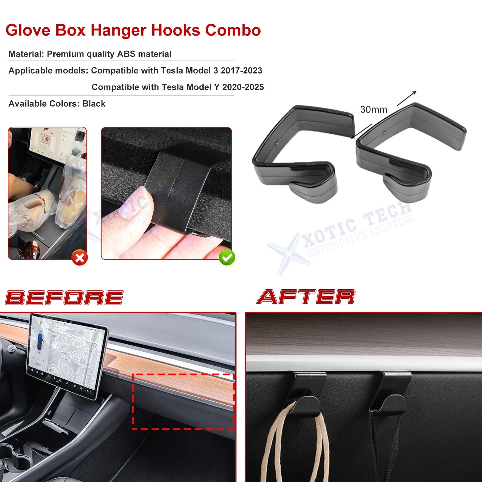 Hidden Hook Storage Seat Hanger Clip for Tesla Model 3/Model Y (2017-2024)