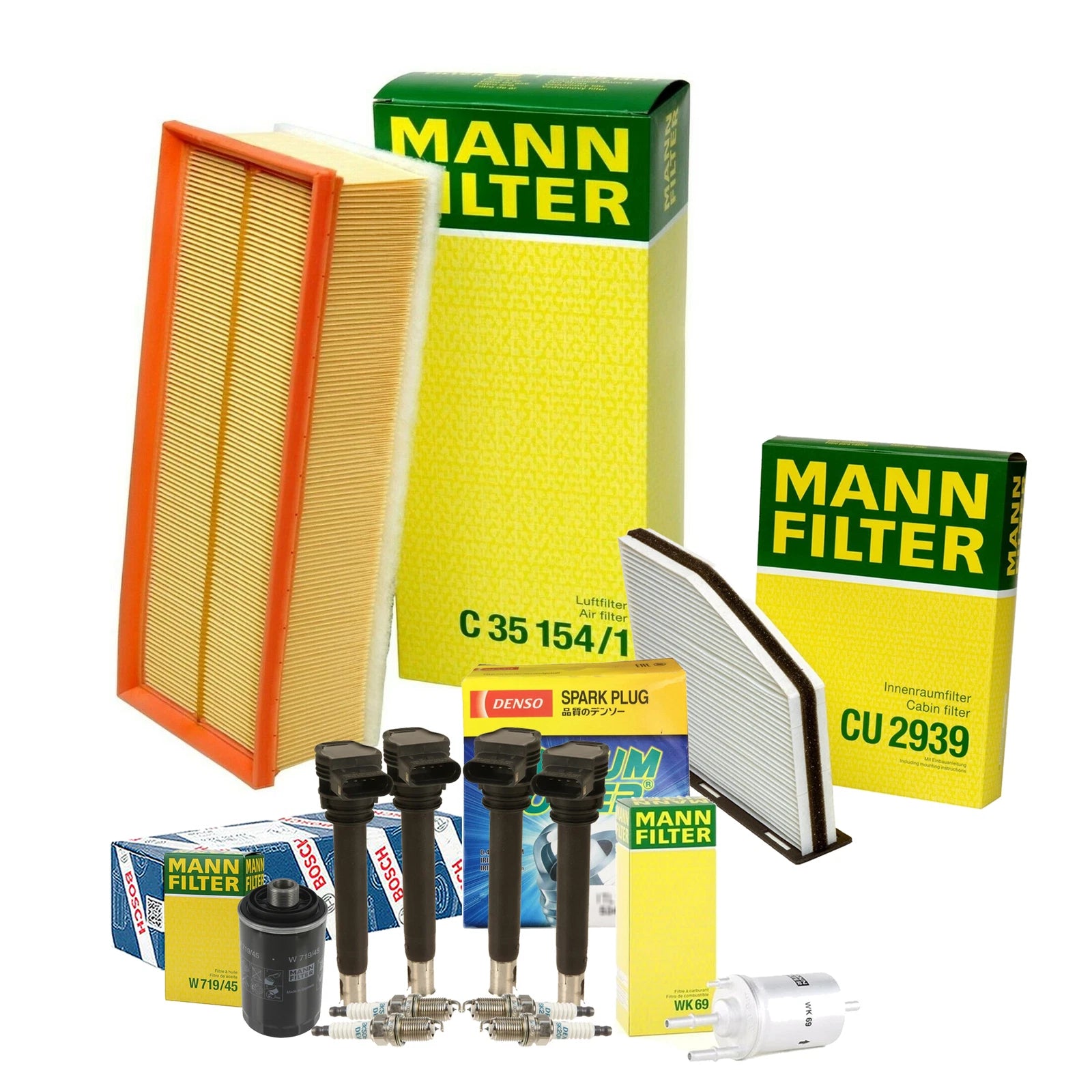 Tune-Up Kit with 4 Iridium Spark Plugs for Audi VW (Mann, Bosch, Denso)