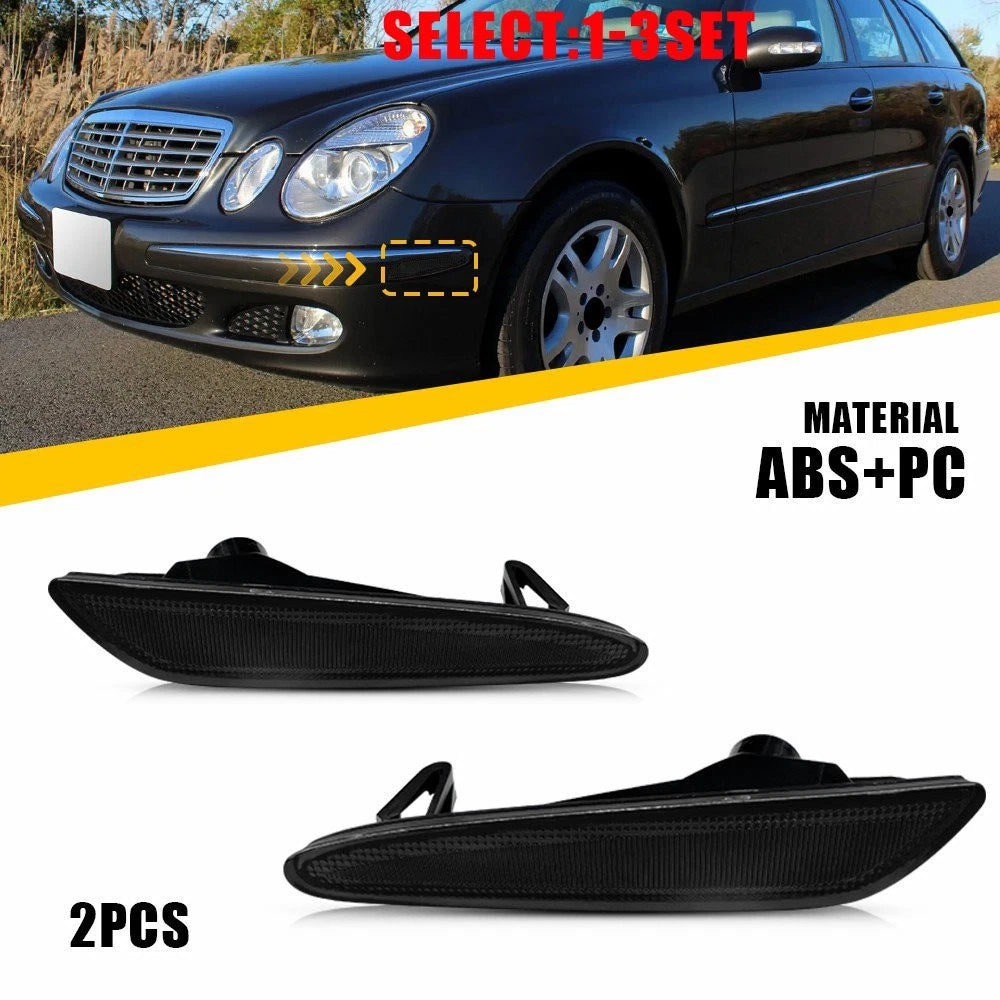 2X Smoked Front Bumper Side Marker Lights for Mercedes W211 E-Class (2003–2006)