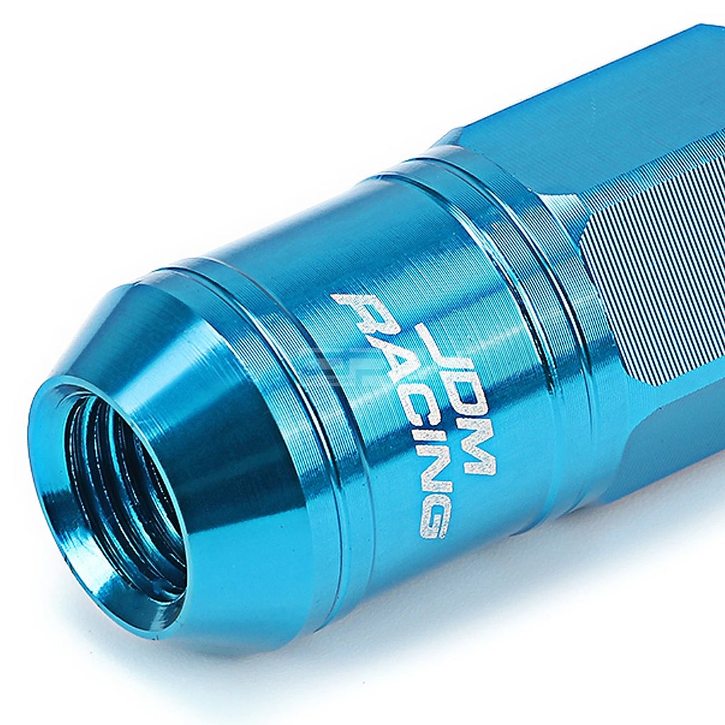 Set of 4 Open-End Aluminum Sky Blue Lug Nuts + Adapter M12x1.5 for Vehicles