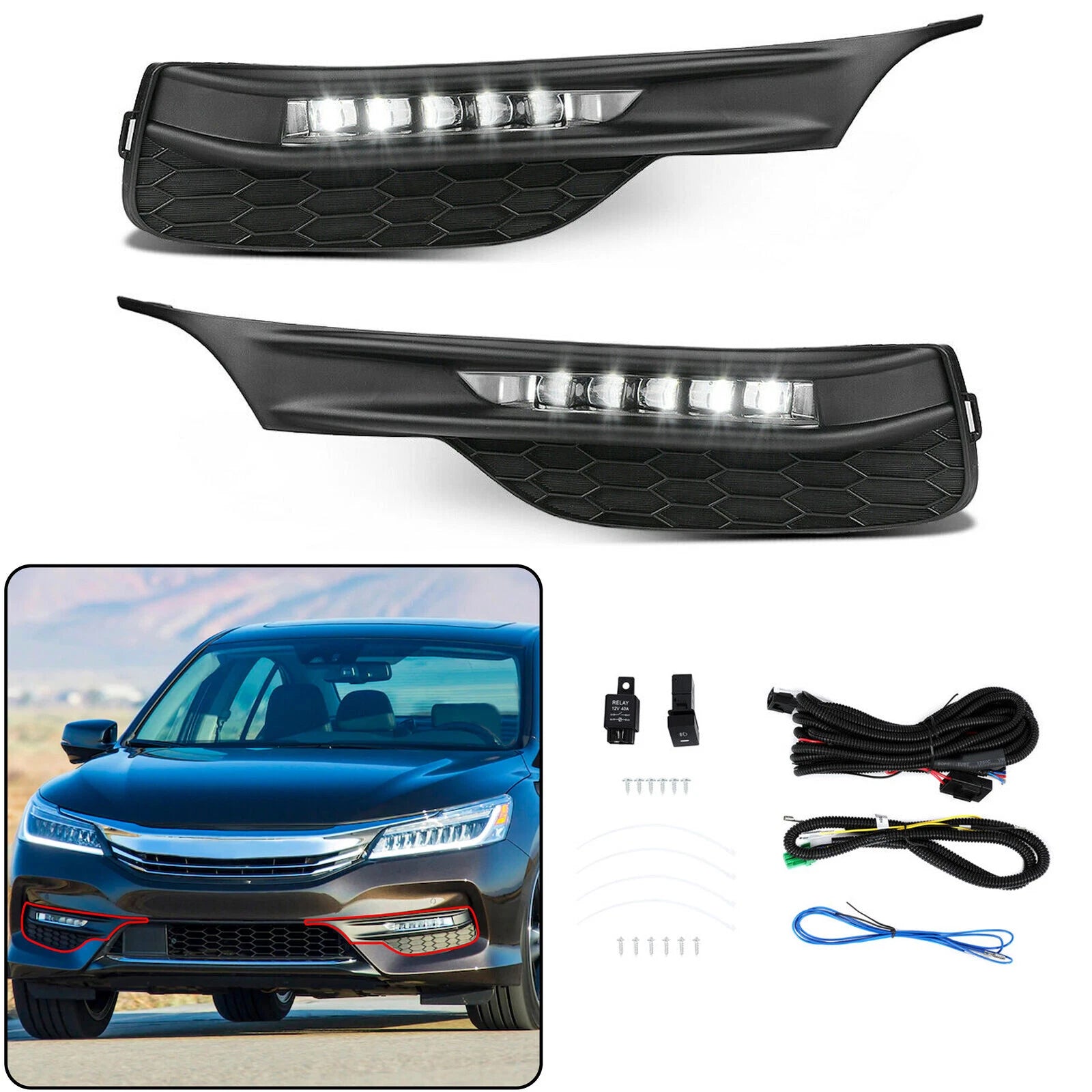 Set of 2 LED Fog Lights for Honda Accord Sedan (2016–2017)