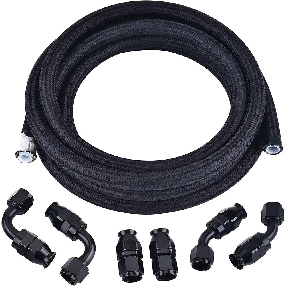 6AN Black Nylon PTFE Fuel Line Hose Kit 10ft for E85 (Universal)
