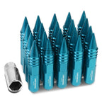 Set of 20 M12X1.5 107mm Tall Sky Blue Aluminum Spiked Lug Nuts + Adapter