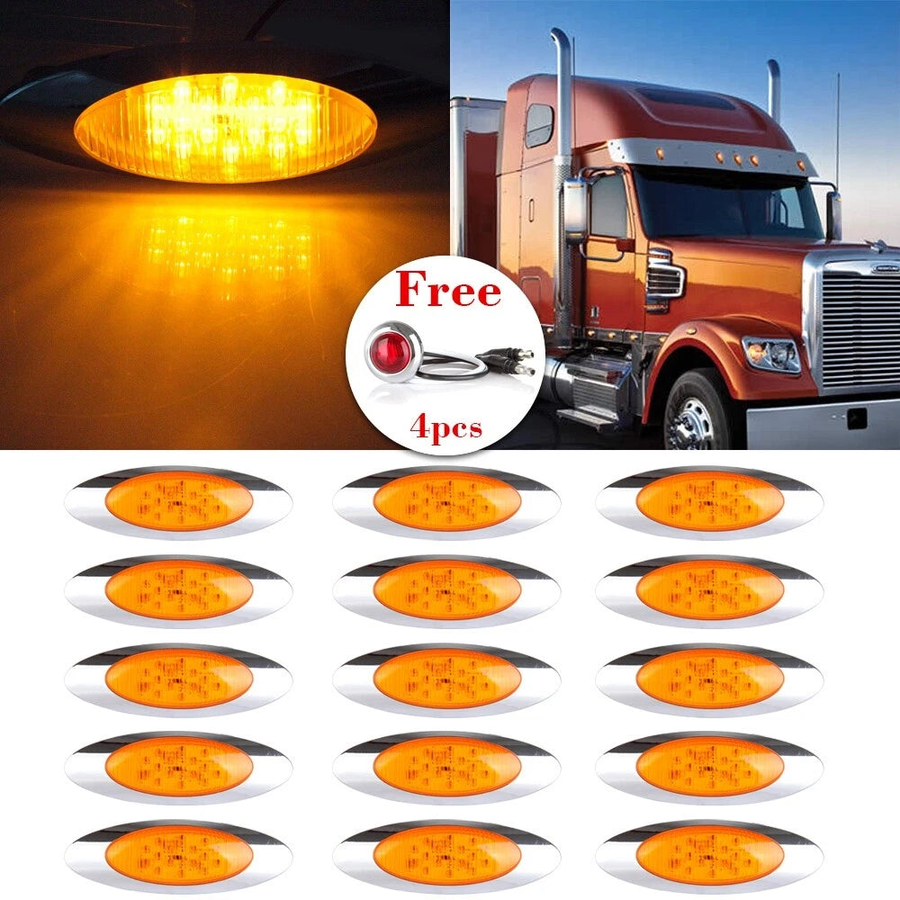 15x 6.5" 16LED Amber Side Marker Clearance Light for Chrome Bezel