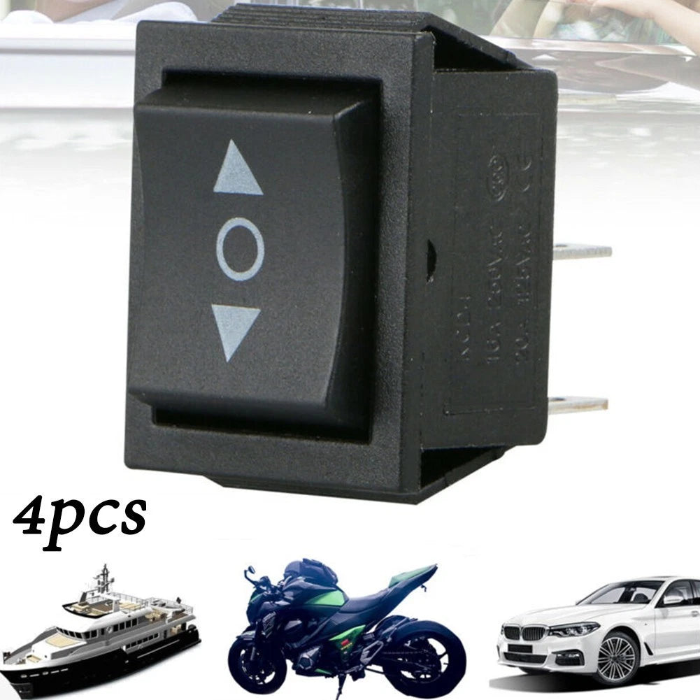 Set of 4 DPDT 6Pin Rocker Switches 12V Black Button