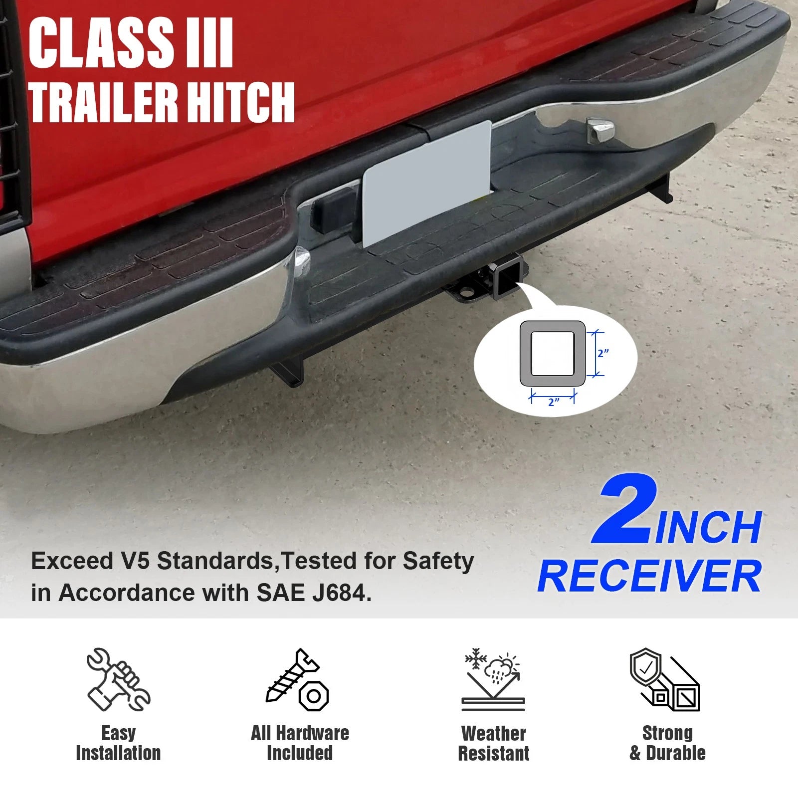 2 Inch Receiver Trailer Towing Hitch for Chevy Silverado GMC Sierra 1500