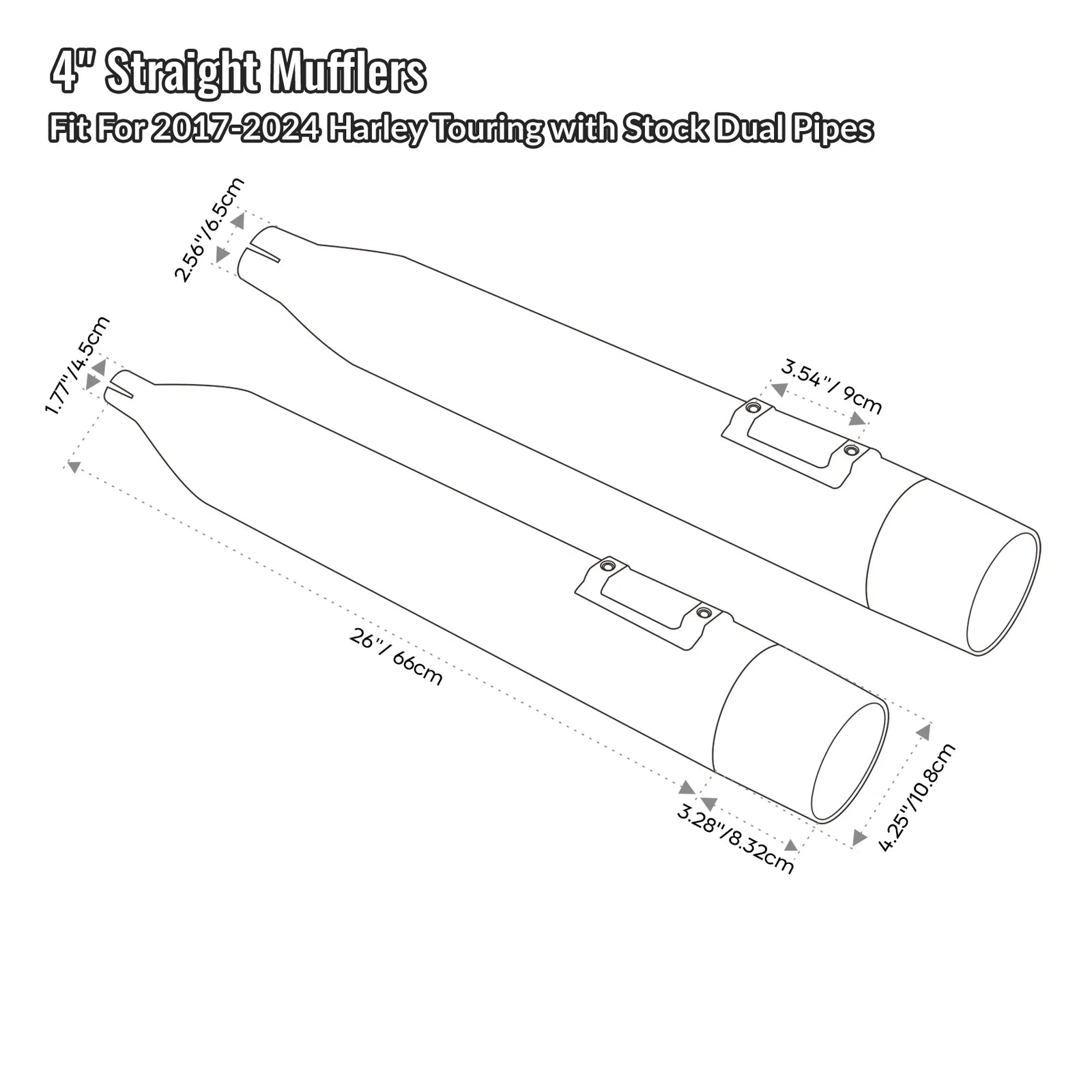 4" Chrome Slip-On Straight Mufflers for Harley Touring (2017–2025) 24
