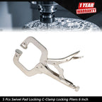 Set of 5 Locking C-Clamp Pliers with Swivel Pad for Automotive Use
