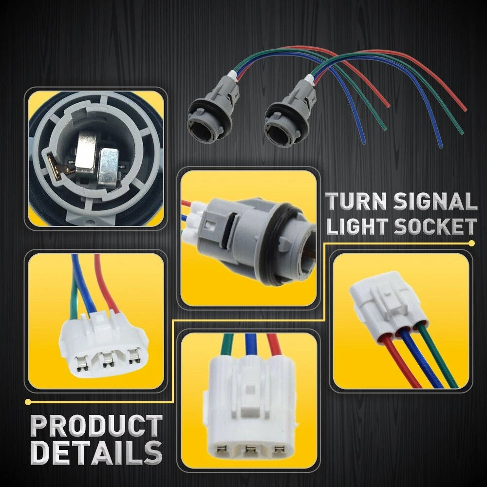 2 Front Turn Signal Light Socket Connector Harness W/ 3-Wire for Honda Civic