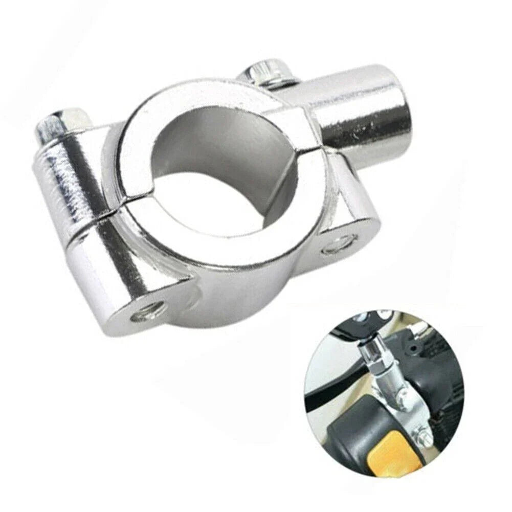 7/8" 10mm Silver Motorcycle Handle Bar Mirror Mount Holder Clamp