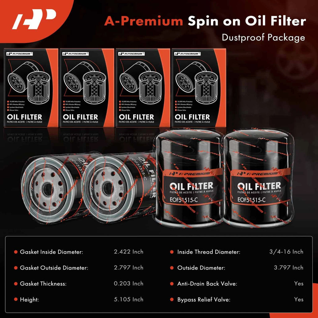 Set of 4 Engine Oil Filters for Dodge Ramcharger, Chrysler Town & Country (1974)